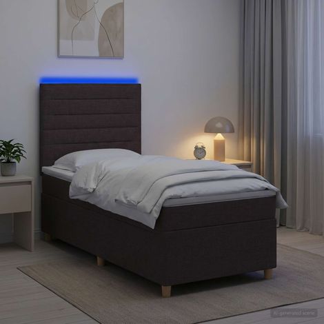 vidaXL Lit boxspring avec matelas Marron foncé 90 x 190 cm Tissu (1/5)