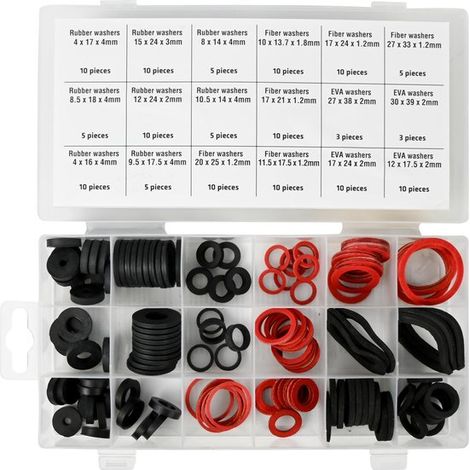Coffret de 141 joints sanitaires en caoutchouc et fibre, 18 tailles assorties (1/2)