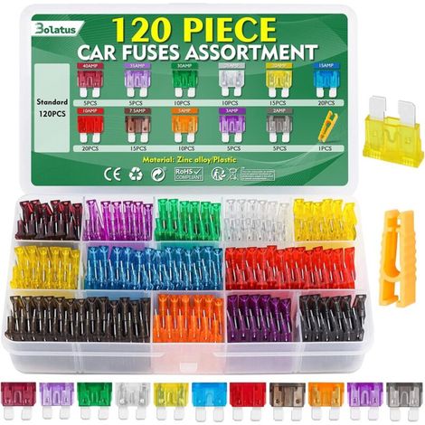 120 Pcs Fusible Voiture Moyenne Fusibles Automobile 2A 3A 5A 7.5A 10A 15A 20A 25A 30A 35A 40A Fusibles pour Auto Moto Truck RV Camion + Extracteur