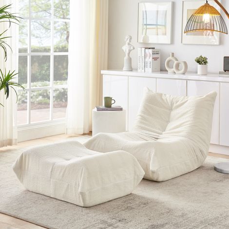 Sillón relax 100 x 90 x 70 cm de tela de peluche beige, compacto para salón FloraGrace (1/5)