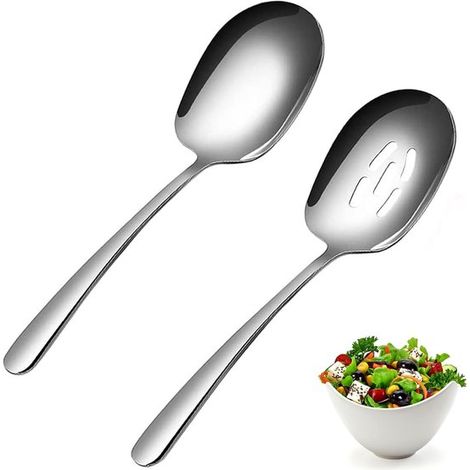 Set composto da 2 pezzi: cucchiaio da portata grande e tubo in acciaio inox, ideale per buffet e feste, manico lungo 25 cm. (1/5)