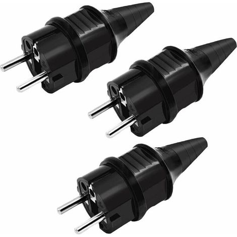Prise electrique male, Fiche electrique, Prise male, prise 250V (16 A), éclaboussures preuve et durable Peut être utilisée pour câble 6 16 mm mise à la terre contact fiche de SEBS, IP44, lot (1/5)