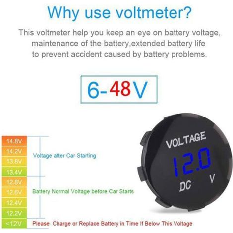 Voltmètre Moto, Voiture Moto Led Affichage Numérique Voltmètre Dc Voltmètre 12V-24V pour Bateau Moto Camion Marine (Bleu)-JUSCH (1/4)