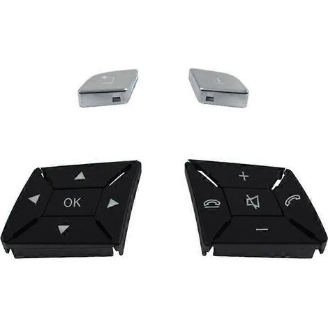 Cache-boutons de commande au volant (menu, volume) pour Mercedes-Benz Classe CEA W156 W246 (W204, W212, W218), couleur argent. (1/4)