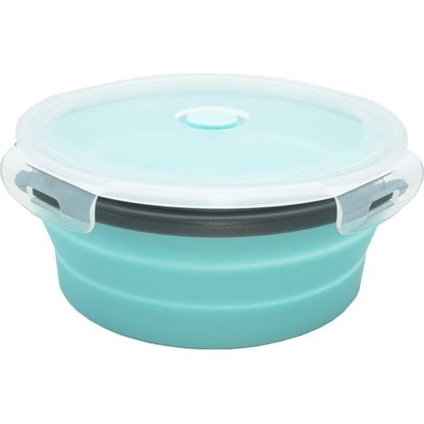 Bol pliable grand format, en silicone alimentaire sans BPA, pliable et extensible, idéal pour les voyages (1,25 L), bleu. (1/5)