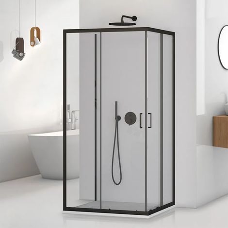 Box doccia 3 lati 70x90x70 cm nero opaco doppio scorrevole Tay (1/5)
