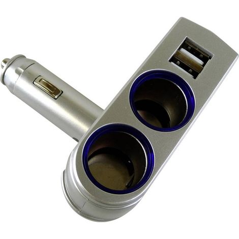 Adnauto – Prise allume-cigare double avec 2 prises USB 12-24V – LED de fonctionnement bleu – Puissance 5A maximum