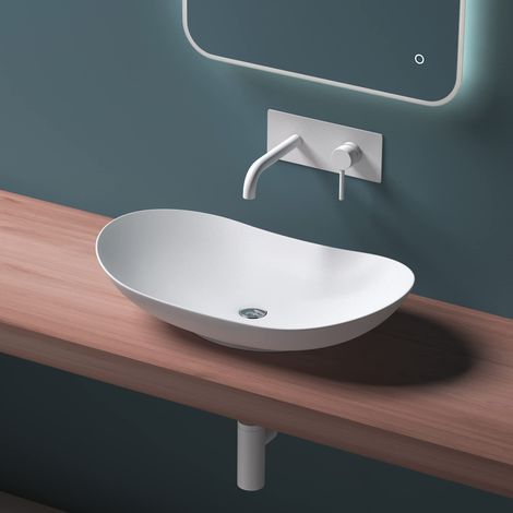 Mai & Mai Vasque à Poser Blanc Mat Lavabo en Céramique Évier Lave Mains Salle de Bain sans Trop-Plein BR858 (1/5)