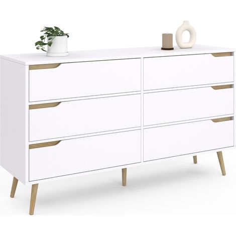 Idmarket – Commode enfant 6 tiroirs scandinave blanc 140 cm – Largeur 40 cm – Hauteur 80 cm – Panneaux de particules et pieds en pin massif