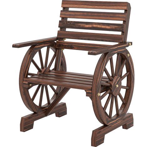 Gartenstuhl aus Holz mit Rollen, breiter Lattensitzfläche, geneigter Rückenlehne, 66 x 55 x 90 cm, karbonisierte Oberfläche