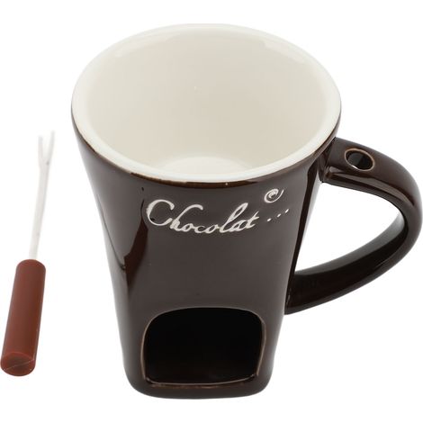 Tasse à Fondue fondante au chocolat, chauffe-beurre en céramique, fournitures avec fourchette pour la cuisine marron (1/5)