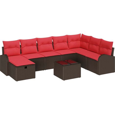 Maison Exclusive - Sofa Set mit Kissen 9 pcs Braun und Rot Poly-R