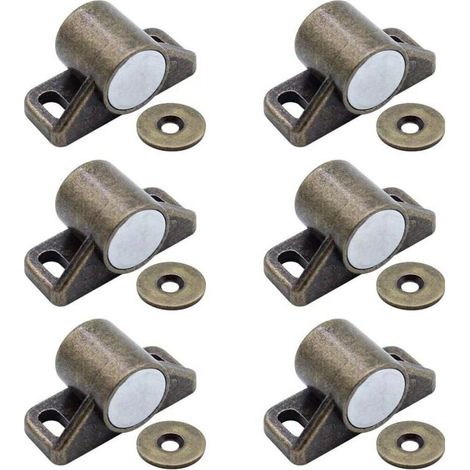 Lot de 6 Loquets magnétiques pour meuble ronds bronze fermeture portes armoires tiroirs forte aimant sécurité enfant installation facile style vintage antique (1/4)