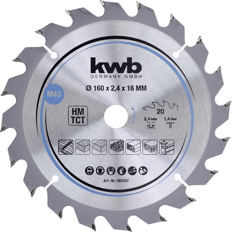 kwb Kreissägeblatt 160 x 16 mm - Schneller Schnitt, geeignet für Weich- und Hartholz, Tischlerplatten und Spanplatten - Hartmetall-Zähne, flexibles Stammblatt (1/5)