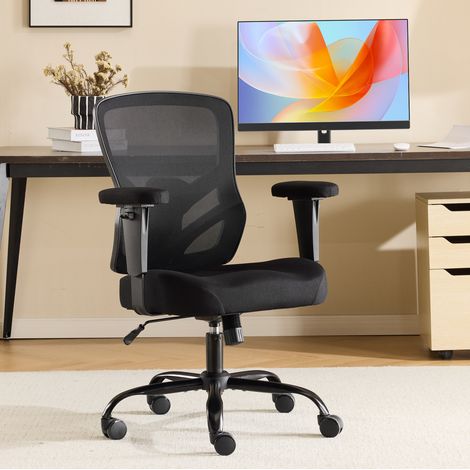 Sedia da ufficio 71x62 cm in tessuto mesh nero con supporto lombare regolabile - MEUBLIV (1/5)