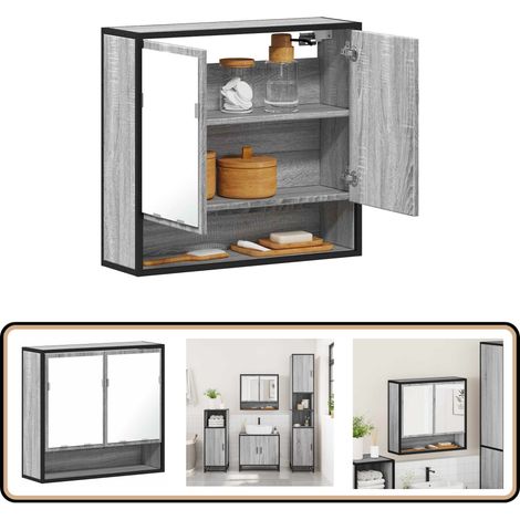 vidaXL Armoire à miroir de salle de bain sonoma gris bois d’ingénierie