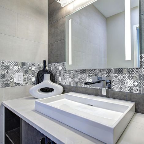 Pack de 6 Stickers Adhésifs Frises Carrelages - Autocollant Frises Carreaux de Ciment - Mosaïque Mural Salle de Bain, Cuisine - 6 Pièces de 5 x 30 cm (1/5)