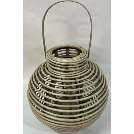 Large Round Willow Lantern with Glass Holder - Wicker - L36 x W36 x H35 cm