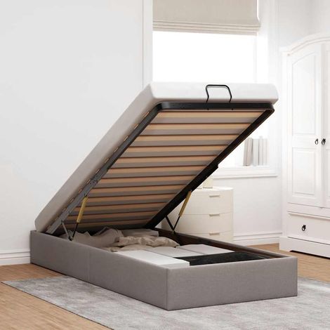 Cadre de lit ottoman sans matelas-Structure de lit taupe 100x200 cm tissu (1/5)