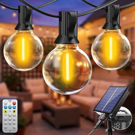 Btfarm Guirlande Solaire Exterieur Avec Telecommande, 10M LED Guirlande Lumineuse Exterieure Solaire IP44 Étanche, 8 Modes Guirlande Guinguette Solaire pour Jardin Terrasse Cour Fête Noël, Blanc Chaud (1/4)