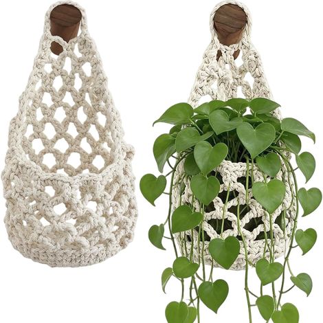 Suspensions pour plantes en macramé, corde de coton tissée à la main mur d'intérieur, style bohème (1/5)