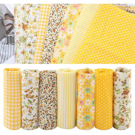 7 pièces de tissu coton 25x25 cm, coupons assortis DIY pour courtepointes et projets créatifs (Jaune) (1/5)