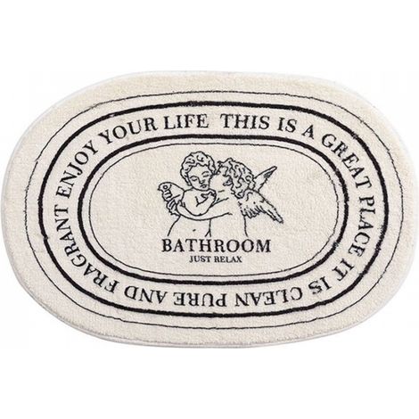 Ineasicer Tapis de bain antidérapant ovale - Tapis de salle de bain - Antidérapant - Séchage rapide - Tapis de cuisine - Tapis de salle de bain - 40 x 60 cm - Ange (1/4)
