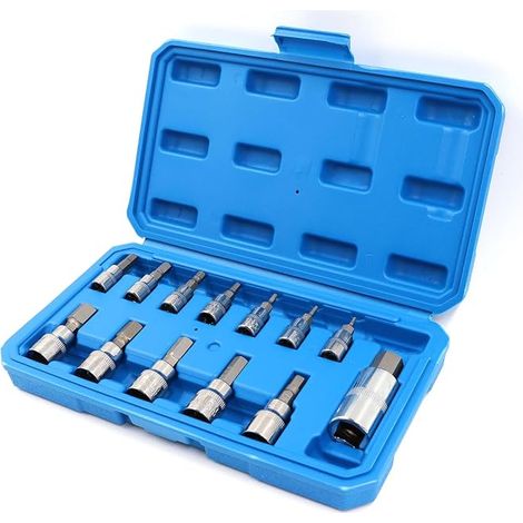 13 Piece Allen Socket Set 1/2 3/8 Inch 1/4 Inch with Plastic Case 2-14 mm Allen Key Socket Set Hex Socket Set Impact Driver Tool Steel (1/5)