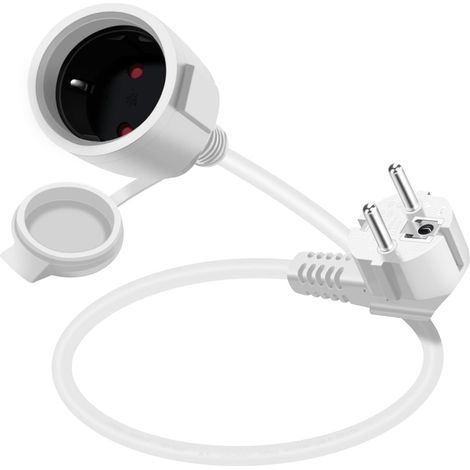 Rallonge Schuko Cable Courte 16A 250V Câble D'extension Schuko Court Coudée 2 AC Prise IP44 pour Utilisation Extérieure ou Intérieure (Blanc, 0.3 m) (1/5)