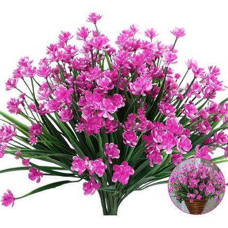 Flores artificiales para exteriores, Ramo de 10, Narcisos, Resistentes a los rayos UV, Plantas artificiales de plástico, Para jardín, Rojo rosado (1/5)