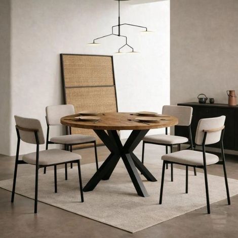 Table de salle à manger ronde extensible RAL avec pieds en bois, style loft, industriel, diamètre : 90 / 140 cm, couleur :Lefkas / noir (1/5)