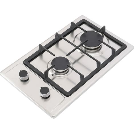 Table de cuisson à gaz, construction en acier inoxydable avec protection automatique contre les coupures de flamme, conception à deux brûleurs, adaptée au gaz naturel et au propane, puissance nominale (1/5)