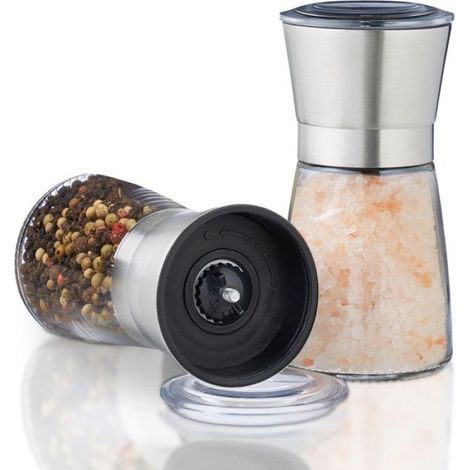Moulin À Sel - Moulin À Poivre - Verre Et Acier Inoxydable - Meule Céramique Réglable - Pour Cuisine Et Table - Lot De 2 (1/5)