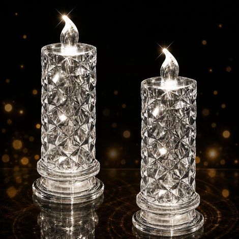 Lot 2 bougies LED sans flamme à piles pilier transparent (1/5)