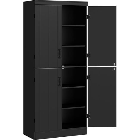 Buffet haut cuisine 4 portes 6 niveaux, armoire avec étagères ajustables, 76x40x176,7 cm, noir (1/5)