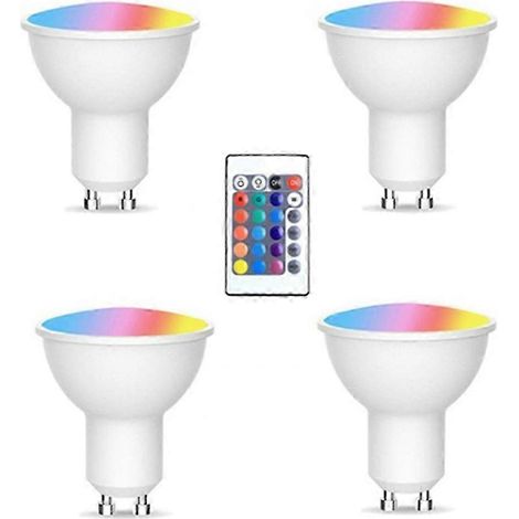 4 ampoules GU10 et 1 télécommande avec fonction mémoire. Spot lumineux 4Dynamique, 17 couleurs changeantes. (1/5)