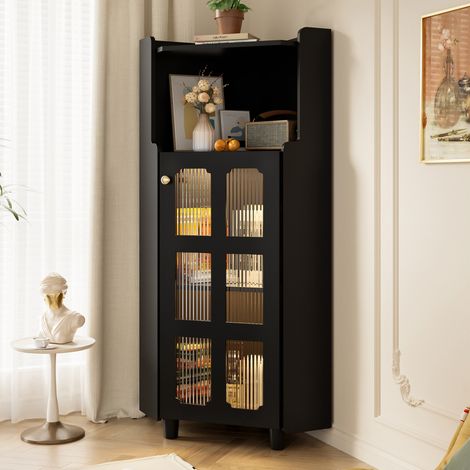 Eck-Aufbewahrungsschrank mit LED, 63,5 x 124 cm, Schwarz, MDF, OKMYHOME (1/5)