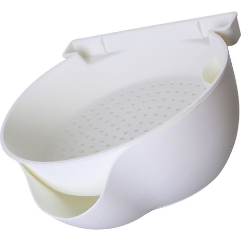 Passoire Bol 2 Étages Fruits Égouttoir Panier Plastique avec Support Téléphone pour Cuisine Alimentaire Blanc (1/5)