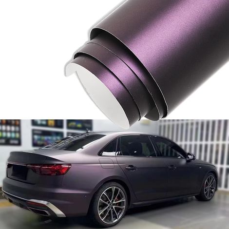 Film autocollant pour voiture, violet mat, noir, satin, violet foncé, noir, autocollant, film de tuning, pour l'intérieur et l'extérieur, pour voiture, moto, vélo (30 x 152 cm) (1/5)