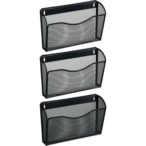 Lot de 3 porte-revues muraux, format A4, pour magazines et journaux, en maille métallique, 22 x 35,5 x 8,5 cm, noir (1/4)