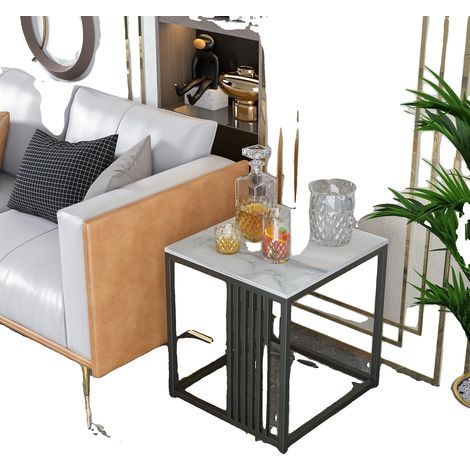 Table basse en marbre, construction en marbre massif, utilisation polyvalente comme table d'appoint de canapé ou table de chevet, BLANC (1/5)