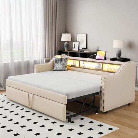 Cadre de lit beige en burlap 203,5 x 102 x 74 cm (1/5)
