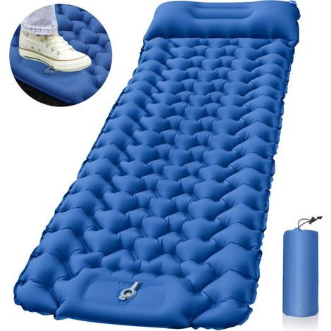 Self-inflating sleeping mat, high-quality air camping mattress with integrated pillow, outdoor camping mat, small sleeping mat with foot pump, inflatable air cell mat (1/4)