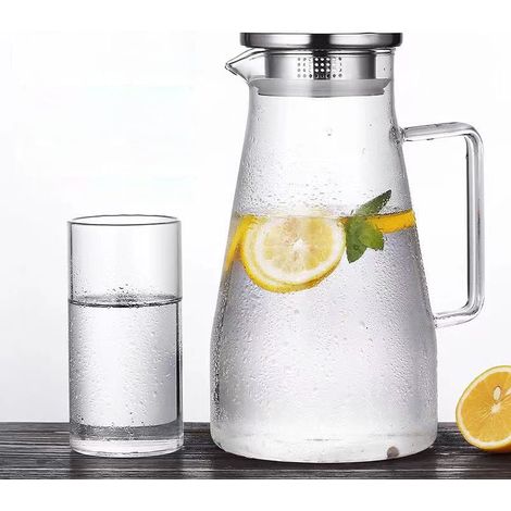 Carafe à thé froide pour usage domestique, carafe en verre transparent 2300 ml, grande capacité, renforcée, ensemble de carafes pour jus de fruits, thé aux fleurs, eau froide (1/3)