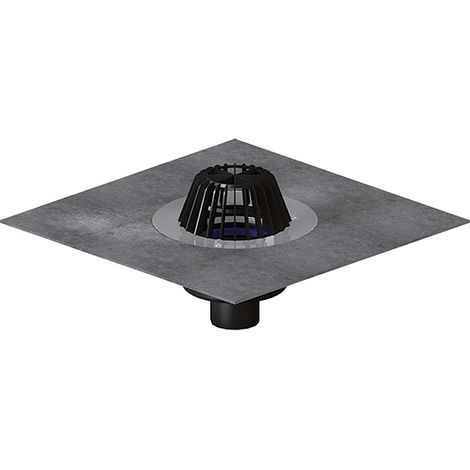 Scarico terrazzi DN75, griglia plastica raccoglifoglie, foglio bitumato saldato