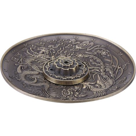 Support pour brûleur d'encens en alliage de zinc orné d'un motif de dragon et plateau pour brûleur d'encens couleur cuivre, idéal pour une utilisation dans la chambre. (1/5)