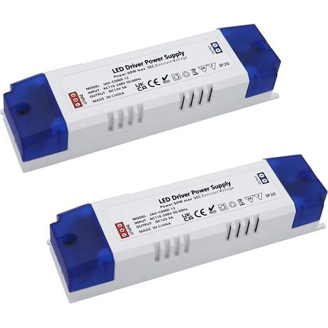 Alimentation LED 5A 60W, Transformateur LED 60W LED Driver DC 12V 5A, Alimentation à commutation régulé CC AC universelle 2pc-LIAIKI (1/4)