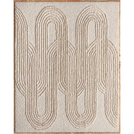 Tableau en coton relief contemporain - beige clair et bois clair (1/3)