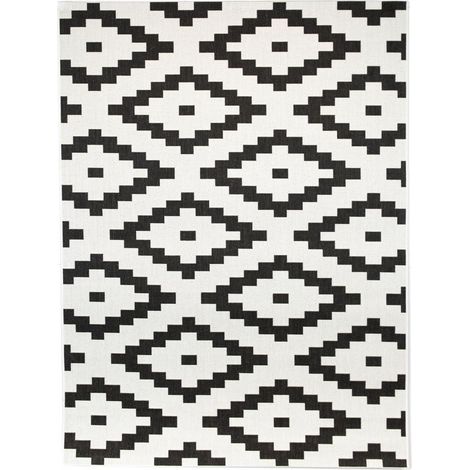 Tapis extérieur kilim 160x213 crème et noir rectangle STALOW 10
