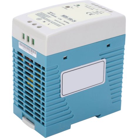 Alimentation à découpage BERM MDR-100-24, rail DIN, sortie 24V 1.3A (100W), entrée 100-240VAC, convertisseur industriel compact. (1/5)